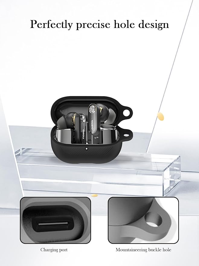 Case for TOZO Hybrid Active Noise Cancelling Wireless Earbuds,Soft Protective,BOVUGAC Silicone Case Cover with Keychain & Cleaning Kit & Lanyard for TOZO Crystal Pods Earbuds Item Number：T11147-Black