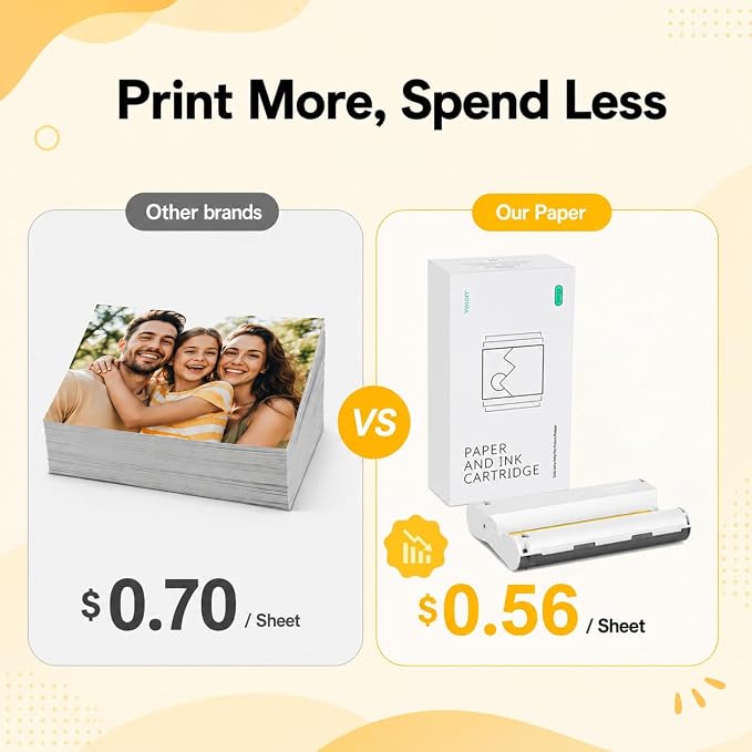 YOTON Photo Printer, Picture Printer with 54 Sheets (4"x6") & 1 Ink Ribbon, Support AR Video Printing, Wi-Fi Connection, Portable Photo Printer for iPhone/Android/Laptop (Yellow)
