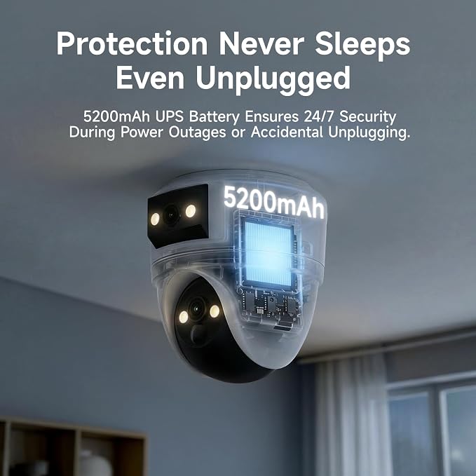 VSTARCAM 2K Dual Lens Security Camera Indoor, Free Cloud & SD Storage, No-Drill Ceiling Mount, 360° PTZ & Wide Angle, WiFi 6 2.4/5G, Color Night Vision, Motion Alerts, 6-Month Battery, 2-Way Talk
