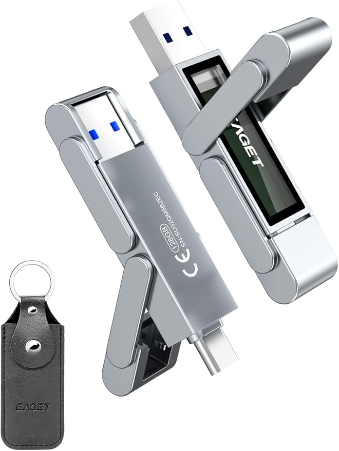 EAGET 128GB Flash Drive, USB-C Dual-Port Solid State Drive with USB 3.2, 560MB/s High-Speed Thumb Drive for iPhone 15/16/17 Pro, Android, Mac, PC, PS5 – Durable Metal Body & Portable SSD
