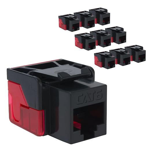 ICC CAT6 Keystone Jack with Inline IDC No Pair Split Wiring (Easier Termination) UL Listed PoE++ TAA Compliant for Wall Plate or Patch Panel, Works with JackEasy Termination Tool, Black, 10 Pack
