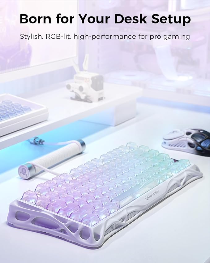 GravaStar Mercury K1 Lite 75% Gaming Keyboard, 2.4GHz/BT/Wired Tri-Mode Wireless Keyboard, Clear Keycaps Gasket Hot Swappable Mechanical Keyboard, Pre-lubed Linear Switches,RGB Backlit【Crystal Aurora】