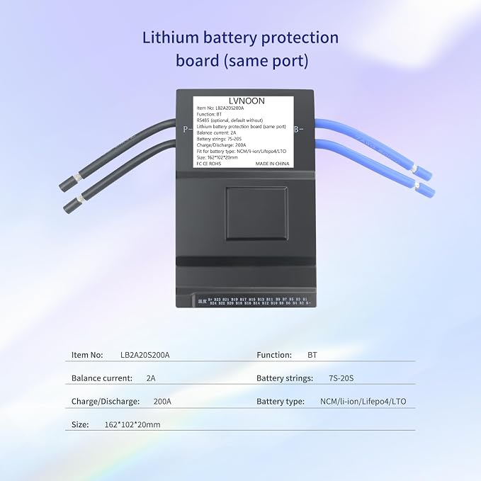2A Smart BMSJK Active Balance for Li-ion NCM LFP LiFePo4 LTO Battery Management System 7S 10S 12S 17S 20S 21S 24S 200A with APP Control 48V 60V 72V (7-20S, 200A)