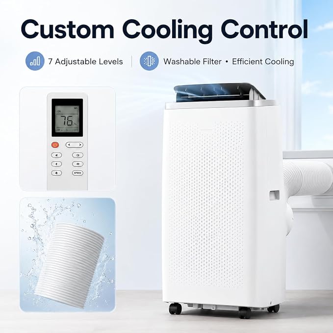 14000 BTU Portable Air Conditioners, 4-in-1 Cooling, Dehumidifier, Fan and Sleep, Quiet Operation, Remote&24H Timer, Window Kit, Cools Rooms up to 750 Sq.Ft, for Bedroom, Office