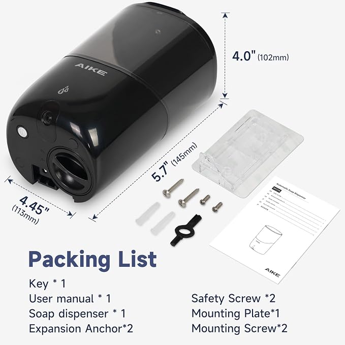 AIKE Automatic Commercial Soap Dispenser and Wall Mount Paper Towel Dispenser Bundle, Model AK1216& AK5180 Black