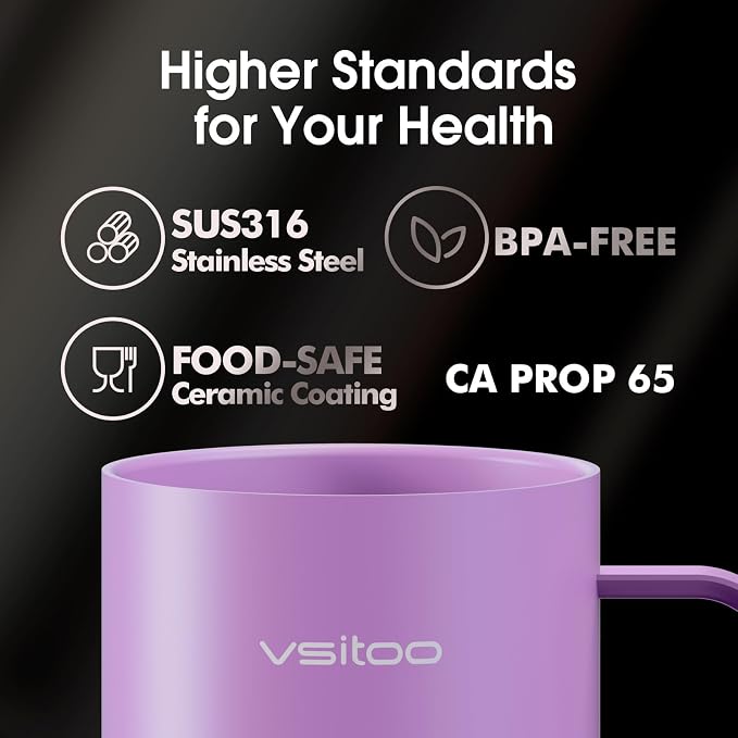 Vsitoo S3 Pro 16oz Smart Self Heating Coffee Mug, Heated Coffee Mug with AI Auto-Sensing Temperature Control, 120-150℉ Rechargeable Smart Mug Warmer, IPX7 Waterproof, Gift for Men Women, Purple