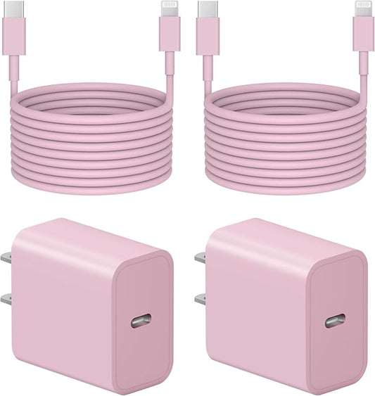 10 Ft iPhone Fast Charger, 2-Pack 20W Super Fast Charger with Long Fast Charging Cable for iPhone 14/13/12/11 Pro Max,14 Plus,Mini,Pro/XS/SE/XR/iPad - Pink