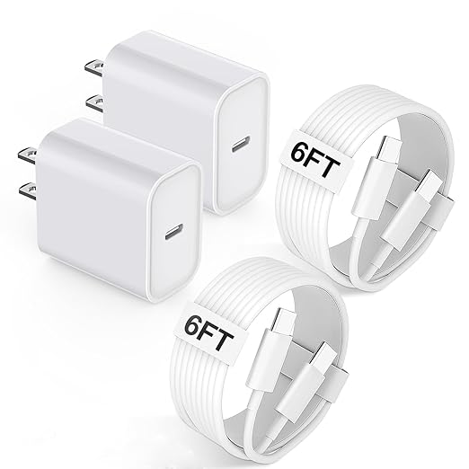 USB C Fast Charger for iPhone 17/16/15 Charger Fast Charging,2Pack 20W Type C Wall Charge Block 6FT Long USB C to C Fast Charging Cable Cord for Apple iPhone 17/16 Pro Max/15 Pro/15 Plus,iPad Pro,Air