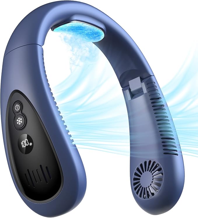 Neck Air Conditioner, Portable Neck Fan with Cooling Plate 360°Cooling Airflow, 5000mah Rechargeable USB Fan Hands Free Bladeless Wearable Foldable Mini Fan for Men Women Home Office Outdoor