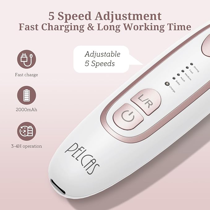 PELCAS Electric Nail File, 5 Speeds Nail Grinder for Thick Toenails, Cordless Nail Drill, Manicure and Pedicure Kit with LED Light, Toenail Grinder for Human, Thick Toenails, Natural & Acrylic Nails