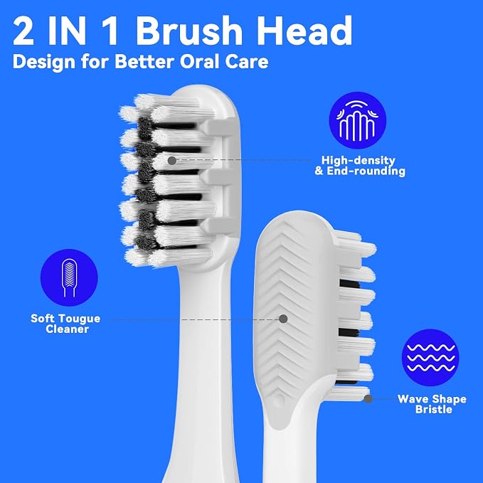 SEAGO Electric Toothbrush for Adults - 3 in 1 Holder with 8 pcs Replaceable Brush Battery Operated Travel Toothbrush kit Portable and 2 Minute Timer(Black, Middle)