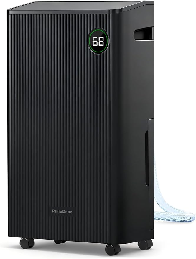 PHILODECO 4500 Sq.Ft Dehumidifier with Drain Hose Max 80 Pint, for Basement, Bathroom, Bedroom, Automatic Defrosting, Intelligent Humidity Control with 24HR Timer, Smart Quiet Dehumidifiers, Black