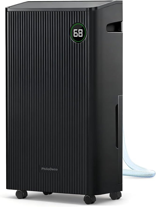 PHILODECO 4500 Sq.Ft Dehumidifier with Drain Hose Max 80 Pint, for Basement, Bathroom, Bedroom, Automatic Defrosting, Intelligent Humidity Control with 24HR Timer, Smart Quiet Dehumidifiers, Black