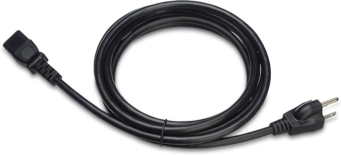 Amazon Basics PC Power Cord, 10 feet, Compatible with Monitor, Computer, TV, 3 Prong, 18 AWG, 125 Volts, Black, 5-Pack