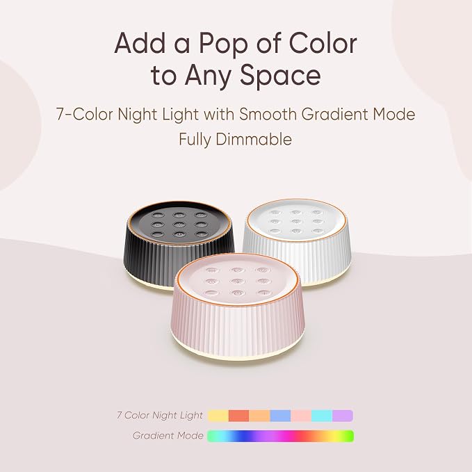 Noise Machine, White Noise Sound Machine for Baby & Adults, 26 Soothing Sounds, 8 Night Light Colors, Tap Control, 6 Timer Settings, Auto-Off & Memory, 4-7-8 Breathing (Blue, Standar)