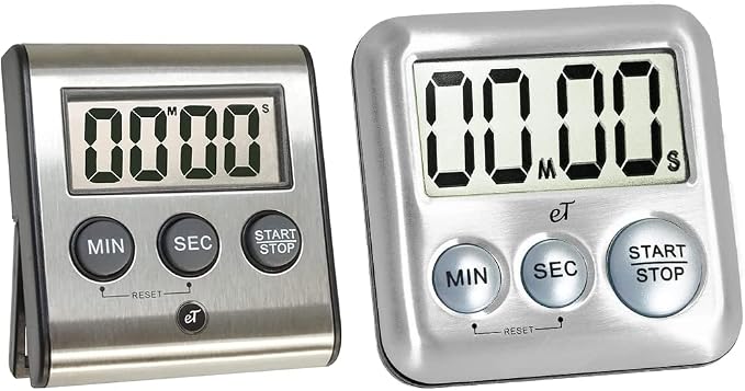 eTradewinds Elegant Digital Kitchen Timers 2 Pack Bundle Featuring Stainless Steel Models eT-23 and Model eT-26, Auto Shutoff Auto Memory