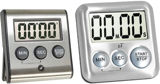 eTradewinds Elegant Digital Kitchen Timers 2 Pack Bundle Featuring Stainless Steel Models eT-23 and Model eT-26, Auto Shutoff Auto Memory