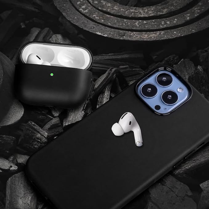 Maogoam for AirPods Pro 2nd Generation Leather Case Cover with Button, Genuine Oil Wax Crazy Horse Cowhide Leather Case for Airpods Pro 2, Indiana-Jones Style, The Front LED Visible, Black