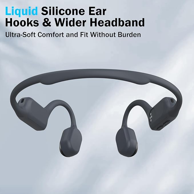 Soft Liquid Silicone Bone Conduction Swimming Headphones Underwater,IPX8 Waterproof Earbuds,Open Ear Swim Headphone with Skin-Friendly Silicone/Built-in 32G MP3-Player Earphones for Swim-Black Gray