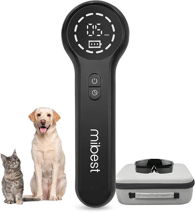 Mibest Cold Laser Therapy Device for Vet - Red Light Therapy for Dogs and Cats - Infrared Light Therapy Targets Joint and Muscles - Pain Relief, Arthritis, Spinal, Wound Healing (4x808nm + 12x650nm)
