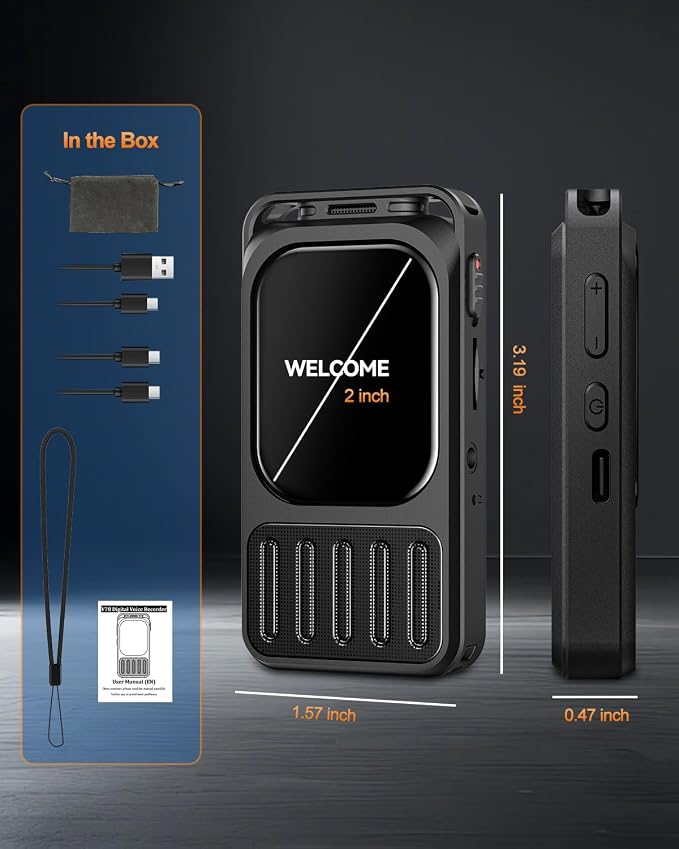 64GB (900Hours) Digital Voice Recorder with 2" Touchscreen & Bluetooth, XIXITPY 3072Kbps HD Dual Mic Recording Device with Playback, Password, A-B Repeat, MP3 for Lectures, Meetings, Interviews