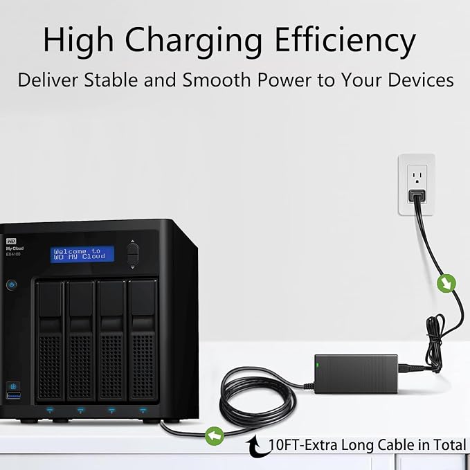 WD EX4 EX4100 Power Adapter DA-90C19 19V Charger Compatible with WD-My-Cloud Pro Series PR4100 / My Cloud Expert Series EX4100 56TB 32TB 24TB 0TB 40TB DNS-343 4-Bay Storage Enclosure NAS Power Supply