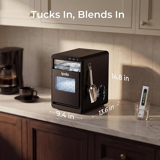 Nugget Ice Maker Countertop: 44lb/Day, Self-Cleaning, Black Stainless Steel, Portable, Soft Chewable Pebble Ice Machine for Home Kitchen, RV & Office