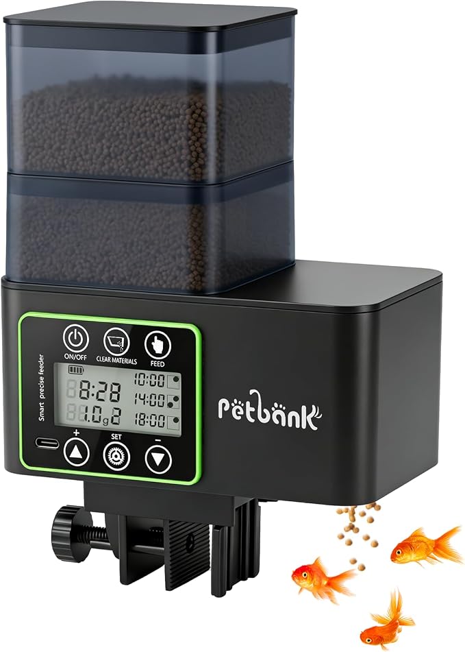 Automatic Fish Feeder for Aquarium - 230/510ml Timer Fish Feeder Dispenser with 0.1-2g Precision Feeding, Moisture-Proof Auto Fish Feeder with Feed Cleaning & Shortage Alert, USB Rechargeable