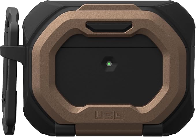 URBAN ARMOR GEAR UAG Designed for AirPods Pro 3rd Gen Case - Built-in Phone Stand Detachable Carabiner Clip Rugged Military Grade Drop Proof Protective Cover, Monarch Black/Aged Bronze