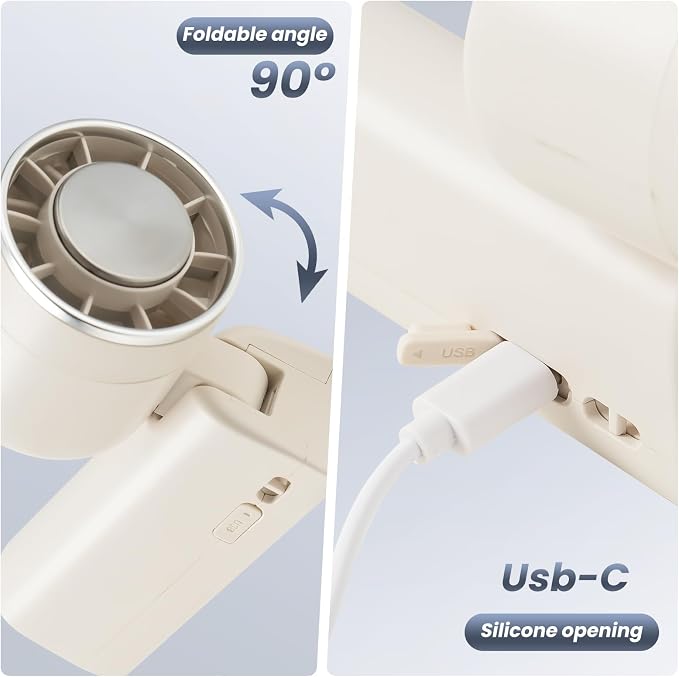 Hand Held Fan - 4 Speeds Adjustable 4800mAh,Foldable,Lightweight Neck-Worn Design,Beach Vacation Essentials,Portable Fan for Travel,Cooling for Camping Outdoor and Indoor - Beige