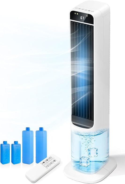 2 in 1 Portable Air Cooler with Remote, Evaporative Air Cooler with 4 Ice Packs, 12H Timer, 120° Oscillation, 3 Speed & 3 Modes Air Cooling Fan for Home, Bedroom, Office, White