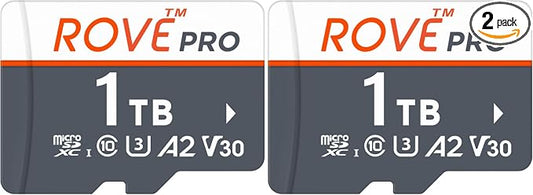 ROVE PRO 1TB Micro SD Card microSDXC Memory Card with Full-Size SD Adapter 100MB/s Read Speed, C10, U3, V30, 4K, A2 for R2-4K Dual Dash Cam, Android Smart Phones, Tablets, Games (Pack of 2)
