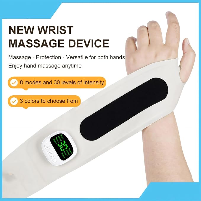 Carpal Tunnel Wrist Massager, 8 Modes & 30 Levels 360° Ergonomic Surround Support Wrist Massager, Detachable Main Unit, Adjustable Thumb Loop for Home/Workplace Hand Pain Relief
