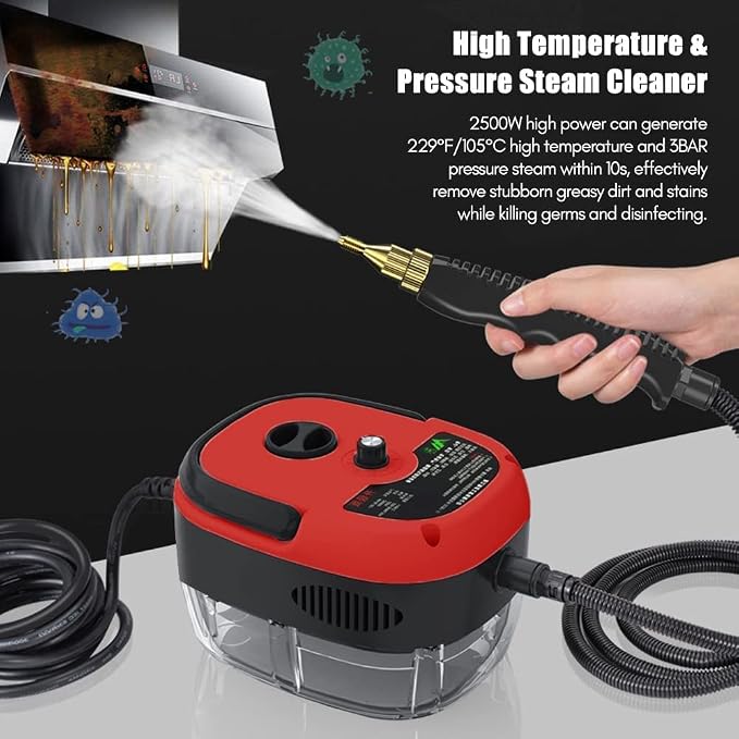 2500W Handheld Steam Cleaner High Temperature Pressurized Steam Cleaning Machine Portable Car Steamer with Brush Heads (Blue)