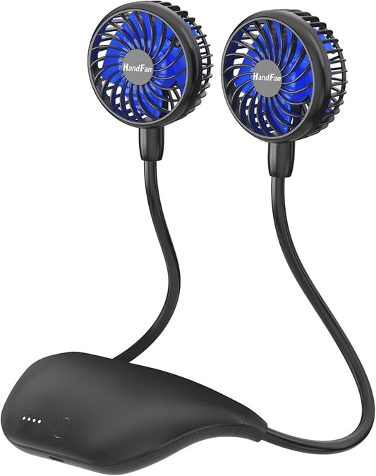 HandFan 10000mAh Neck Fan, 360° Rotation Hands Free Portable Fans for your Neck, 48h Lasting Rechargeable Battery Operated Wearable Necklace Personal Cool Fans for Travel/Disney/Sports/Cycling/Hiking