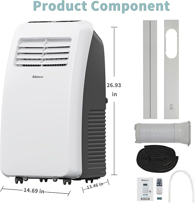 Shinco 8,000 BTU Portable Air Conditioner - 3-in-1 Cool/Dehumidifier/Fan for Rooms Up to 350 sq.ft, Remote Control & 24H Timer, Compact AC Unit for Bedroom/Office