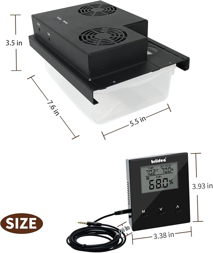Briidea Electric Humidifiers for Cabinet (1-8 Cubic Ft.), 30% RH~80% RH Humidity Setting Values, Perfect Monitoring Temperature and Humidity, 12V Adapter Power Supply