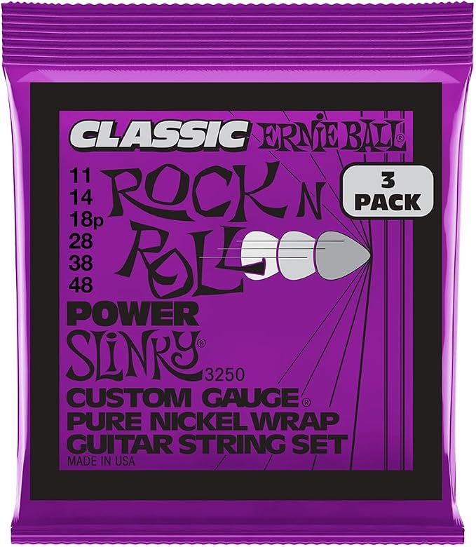 Ernie Ball Power Slinky Classic Pure Nickel Electric Guitar Strings 3-Pack, 11-48 Gauge (P03250)