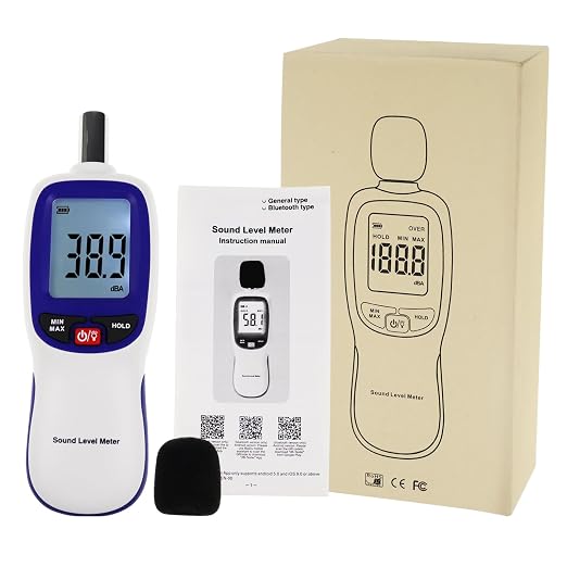 Decibel Meter Bluetooth, Portable Sound Level Meter with Data Logging, Can Fit with Smartphone App Recording, 30 to 130dBA Noise Decibel Meter SPL Meter w/Data Hold MAX MIN Alarm Backlit LCD Display