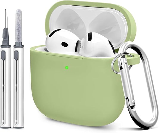 for Airpods 4th Case Cover,Come with Cleaner Kit,Soft Skin Silicone Case Cover with Keychain,Full Protective Case for Men and Women,Compatible with AirPods 4th Generation Case,Matcha Green