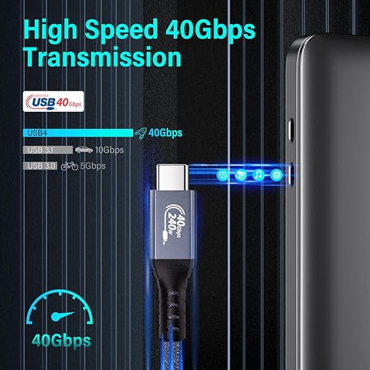 QCEs USB 4 Cable for Thunderbolt 4 Cable 6.6Ft, USB C to C for Thunderbolt 4/3 8K Video Display 40Gbps Data Transfer 240W PD Charging Compatible with iPhone 17/16, MacBook, Hub, SSD, USB-C Monitor