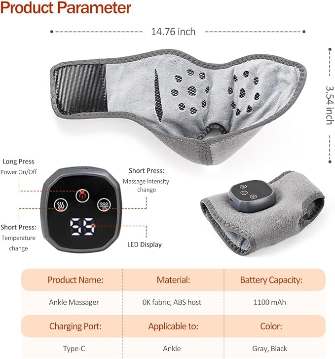New Triple Method Massager, Electric Foot and Ankle Massager Heated Wrap with 3 Vibration Modes & 4 Heat Levels, Smart Timer, Cordless Portable Design for Home, Travel Use (black-2pack)