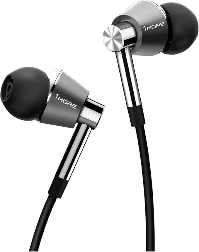 1MORE Triple Driver in-Ear Earphones Hi-Res Headphones with High Resolution, Bass Driven Sound, MEMS Mic, in-Line Remote, High Fidelity for Smartphones/PC/Tablet - Silver