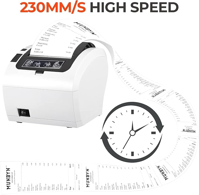 MUNBYN Receipt Printer, Thermal Receipt Printer Works with Windows Mac Chromebook Linux Cash Drawer, USB/Ethernet Port 80mm Printer for POS, High-Speed Auto-Cutter Wall Mount, ESC/POS, ITPP047
