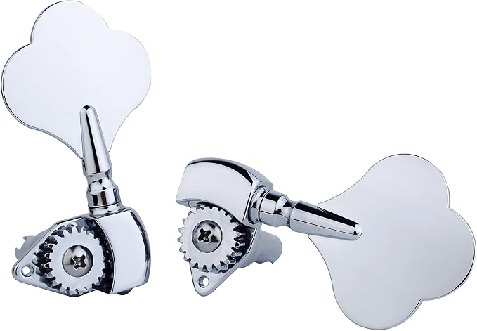 Guyker Open Frame Electric Bass Machine Head (2R + 2L) - 1:20 Ratio Gear Tuners Tuning Key Pegs - chrome