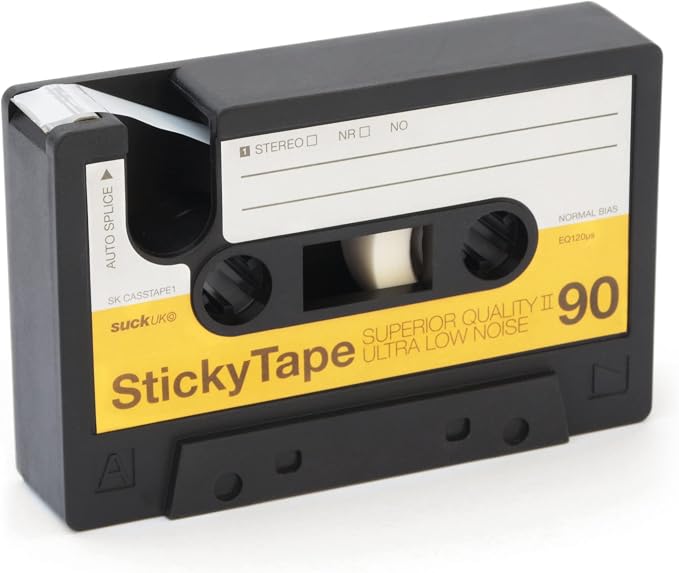 Suck UK Tape Dispenser - Retro Cassette Tape Dispenser Desk - Retro Desk Accessories - Novelty Office Accessories - Sticky Holder - Double Sided Organiser - Old School Stationery Gift - Refillable