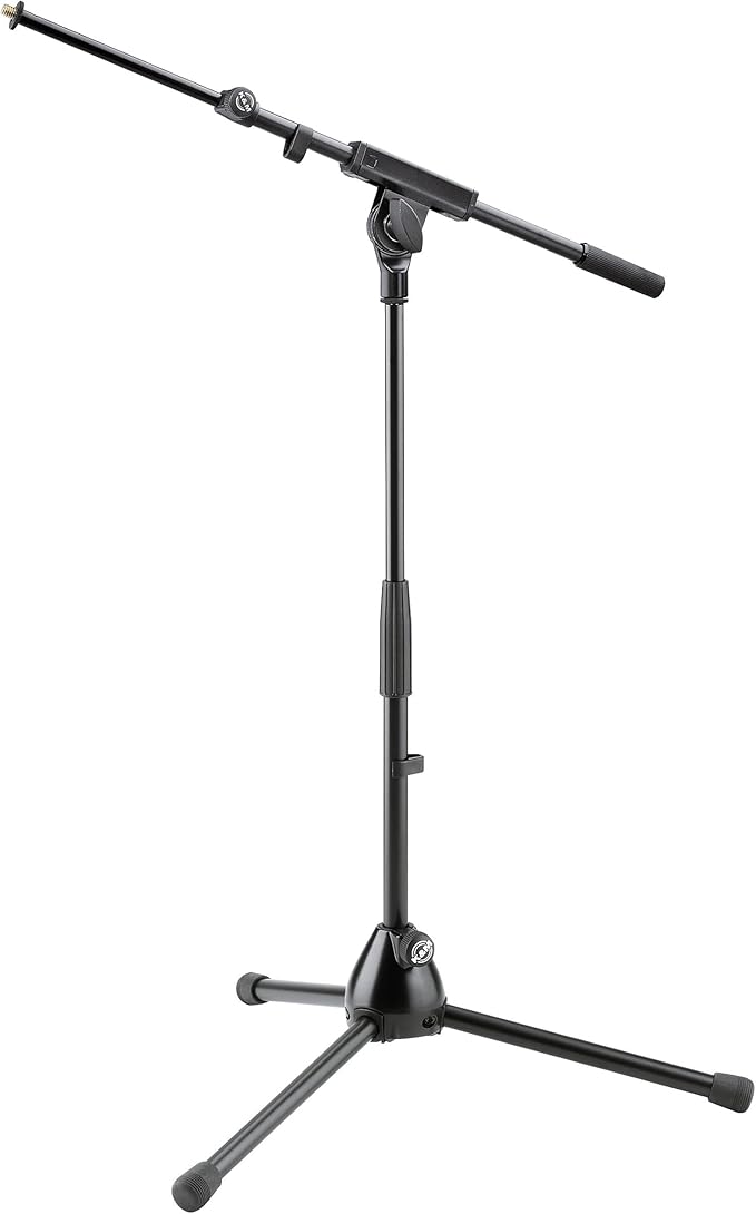 K&M König & Meyer 25977.500.55 Microphone Stand - Adjustable Telescoping 2-Piece Boom Arm - Shorter Low-Level Height with Folding Leg Base - Professional Grade - German Made - Black