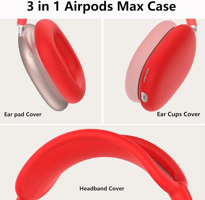 Silicone Case Cover for AirPods Max Headphones, Ear Pad Case Cover/Ear Cups Cover/Headband Cover for AirPods Max 2/1 (2026/2024/2020)(USB-C/Lightning),Silicone Accessories for Apple AirPods Max 2, Red