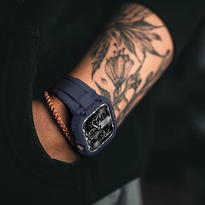 amBand Compatible with Apple Watch Series 11/10 42mm Bands Case for Men Women, M1 Sport Rugged Heavy Duty Protective Cover Tactical Strap Military Protector Bumper for iWatch Accessories - Navy Blue