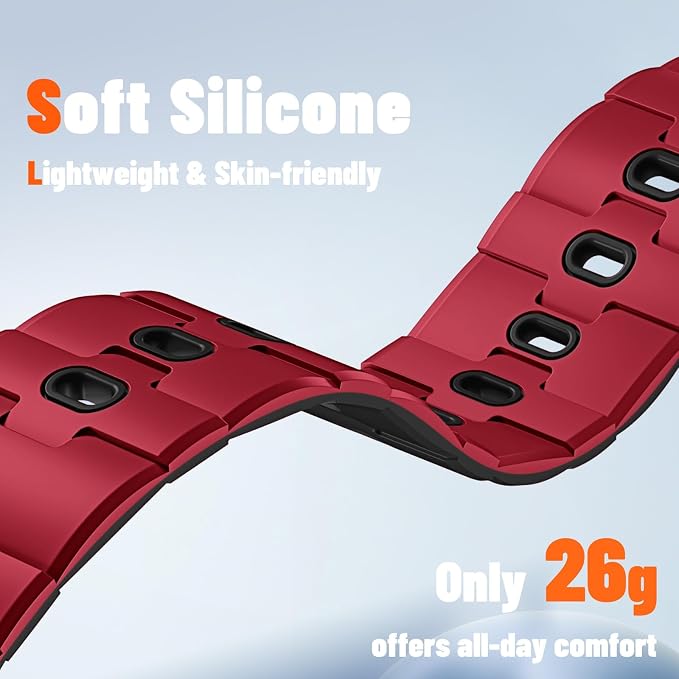 Bandletic 20mm No Gap Breathable Magnetic Silicone Band for Men Compatible with Samsung Galaxy Watch 7 6 5 4 FE 40mm 44mm/for Galaxy Watch 6 4 Classic 43mm 47mm 42mm 46mm/Watch 5 Pro 45mm, Red/Black